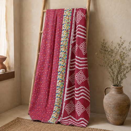 Handmade vintage Kantha quilt EBY-TW-214 – reversible cotton boho bedspread