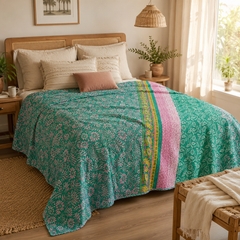 Handmade vintage Kantha quilt EBY-TW-215 – reversible cotton boho bedspread