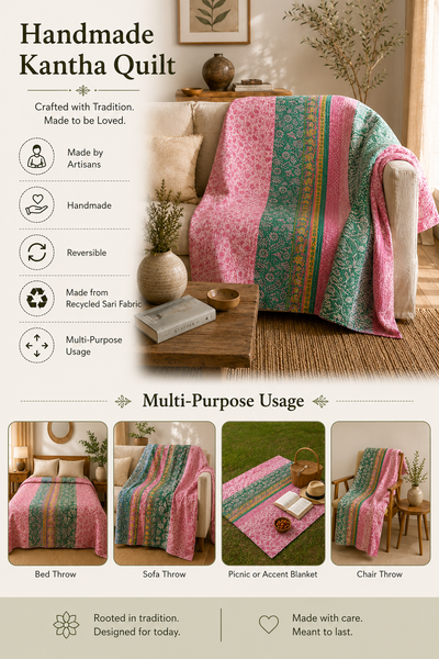 Handmade vintage Kantha quilt EBY-TW-215 – reversible cotton boho bedspread