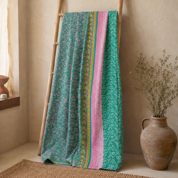 Handmade vintage Kantha quilt EBY-TW-215 – reversible cotton boho bedspread