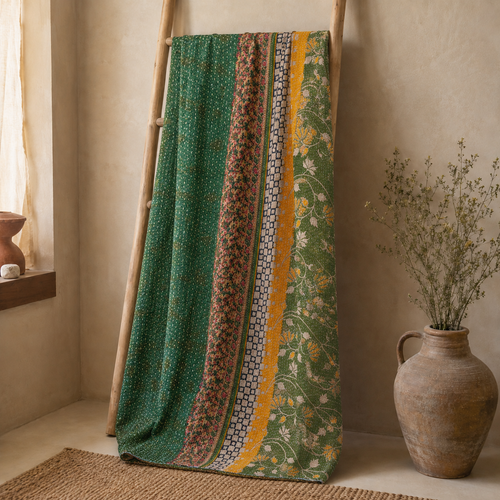 Handmade vintage Kantha quilt EBY-TW-216 – reversible cotton boho bedspread