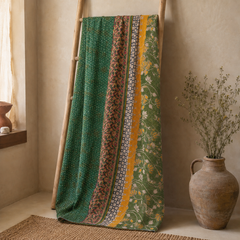Handmade vintage Kantha quilt EBY-TW-216 – reversible cotton boho bedspread