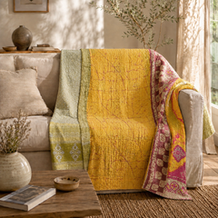 Handmade vintage Kantha quilt EBY-TW-217 – reversible cotton boho bedspread