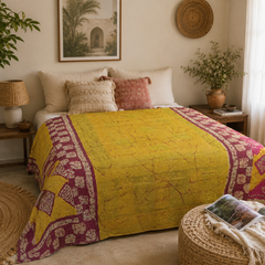 Handmade vintage Kantha quilt EBY-TW-217 – reversible cotton boho bedspread