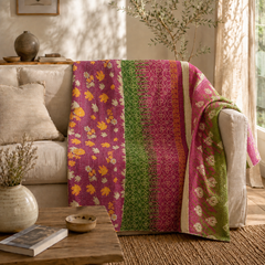 Handmade vintage Kantha quilt EBY-TW-218 – reversible cotton boho bedspread