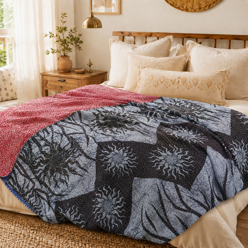 Handmade vintage Kantha quilt EBY-TW-219 – reversible cotton boho bedspread