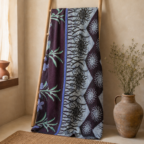 Handmade vintage Kantha quilt EBY-TW-219 – reversible cotton boho bedspread