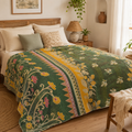 Indian Handmade Vintage Kantha Quilt King 90x108 Inches – Reversible Cotton Bedspread & Boho Throw Blanket | EBY-TW-220