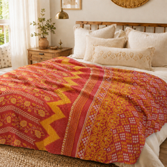 Handmade vintage Kantha quilt EBY-TW-221 – reversible cotton boho bedspread