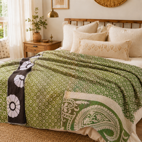 Handmade vintage Kantha quilt EBY-TW-222 – reversible cotton boho bedspread