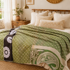 Handmade vintage Kantha quilt EBY-TW-222 – reversible cotton boho bedspread