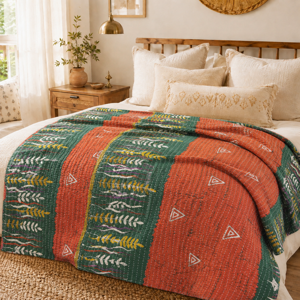 Handmade vintage Kantha quilt EBY-TW-223 – reversible cotton boho bedspread