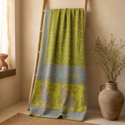 Handmade vintage Kantha quilt EBY-TW-223 – reversible cotton boho bedspread