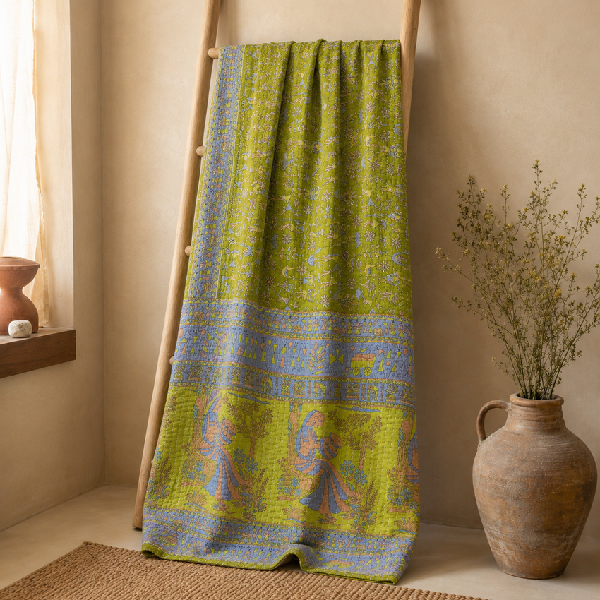 Handmade vintage Kantha quilt EBY-TW-223 – reversible cotton boho bedspread