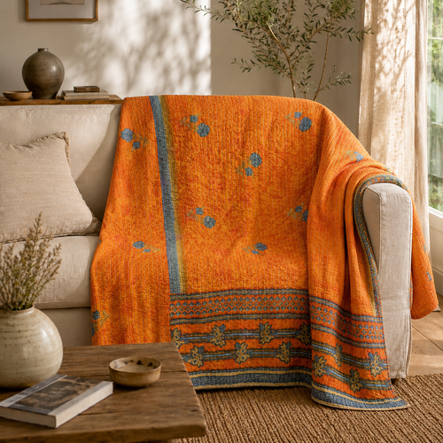 Handmade vintage Kantha quilt EBY-TW-224 – reversible cotton boho bedspread