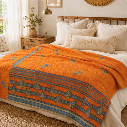Handmade vintage Kantha quilt EBY-TW-224 – reversible cotton boho bedspread