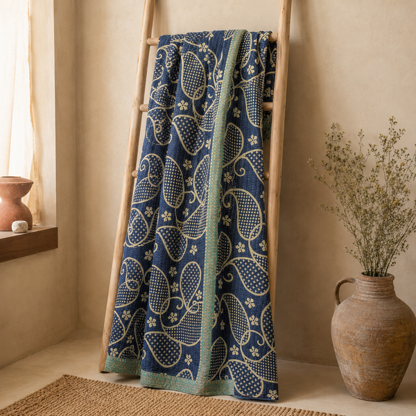 Handmade vintage Kantha quilt EBY-TW-224 – reversible cotton boho bedspread