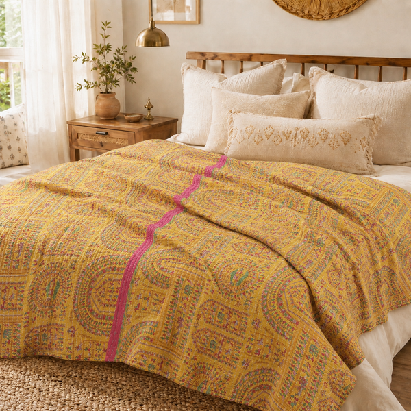 Handmade vintage Kantha quilt EBY-TW-225 – reversible cotton boho bedspread