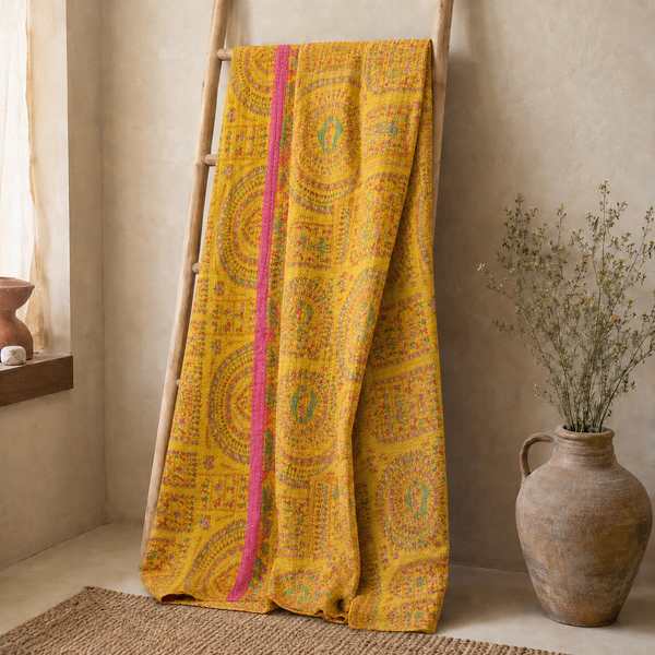 Handmade vintage Kantha quilt EBY-TW-225 – reversible cotton boho bedspread