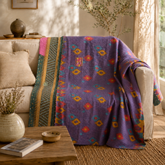 Handmade vintage Kantha quilt EBY-TW-226 – reversible cotton boho bedspread