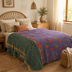 Handmade vintage Kantha quilt EBY-TW-226 – reversible cotton boho bedspread