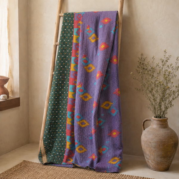 Handmade vintage Kantha quilt EBY-TW-226 – reversible cotton boho bedspread