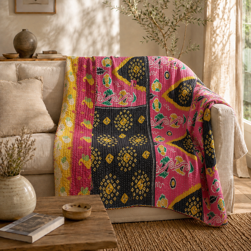 Handmade vintage Kantha quilt EBY-TW-227 – reversible cotton boho bedspread