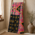 Indian Handmade Vintage Kantha Quilt Queen 55x85 Inches – Reversible Cotton Bedspread & Boho Throw Blanket | EBY-TW-227