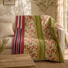 Handmade vintage Kantha quilt EBY-TW-228 – reversible cotton boho bedspread