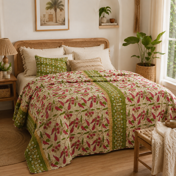 Handmade vintage Kantha quilt EBY-TW-228 – reversible cotton boho bedspread