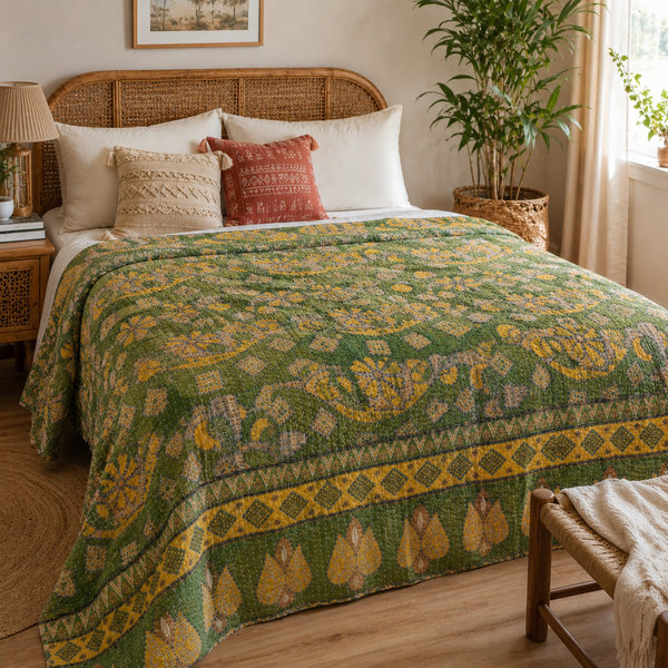 Handmade vintage Kantha quilt EBY-TW-230 – reversible cotton boho bedspread
