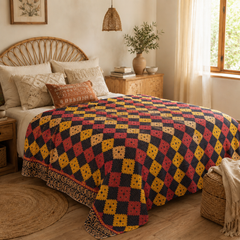 Handmade vintage Kantha quilt EBY-TW-232 – reversible cotton boho bedspread