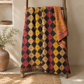Multicolour Checkered Vintage Kantha Quilt – Handmade Reversible Twin Cotton Bedspread & Boho Throw Blanket | EBY-TW-232