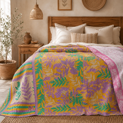 Pastel Patchwork handmade vintage Kantha quilt EBY-TW-233 – reversible cotton twin boho bedspread