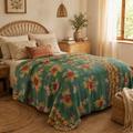 Indian Handmade Vintage Kantha Quilt Twin 55x85 Inches – Reversible Cotton Bedspread & Boho Throw Blanket | EBY-TW-234