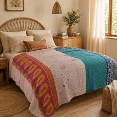 Handmade vintage Kantha quilt EBY-TW-236 – reversible cotton boho bedspread