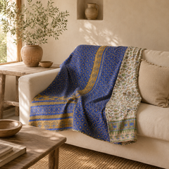 Slate Blue handmade vintage Kantha quilt EBY-TW-239 – reversible cotton twin boho bedspread