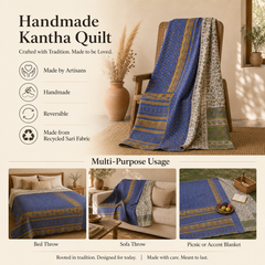 Slate Blue handmade vintage Kantha quilt EBY-TW-239 – reversible cotton twin boho bedspread