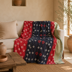 Red & Black Diamond handmade vintage Kantha quilt EBY-TW-240 – reversible cotton twin boho bedspread