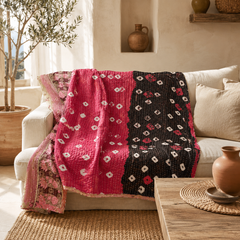 Navy & White Block Print handmade vintage Kantha quilt EBY-TW-241 – reversible cotton twin boho bedspread