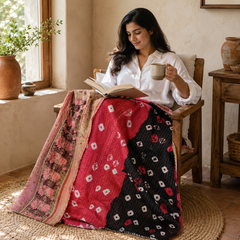 Navy & White Block Print handmade vintage Kantha quilt EBY-TW-241 – reversible cotton twin boho bedspread