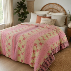 Handmade vintage Kantha quilt EBY-TW-241 – reversible cotton boho bedspread
