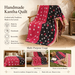 Navy & White Block Print handmade vintage Kantha quilt EBY-TW-241 – reversible cotton twin boho bedspread