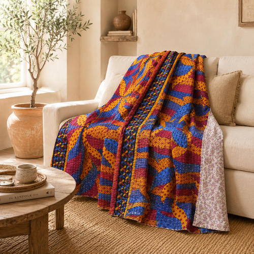 Mauve Pink handmade vintage Kantha quilt EBY-TW-242 – reversible cotton twin boho bedspread