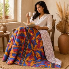 Mauve Pink handmade vintage Kantha quilt EBY-TW-242 – reversible cotton twin boho bedspread
