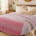 Indian Handmade Vintage Kantha Quilt Twin 55x85 Inches – Reversible Cotton Bedspread & Boho Throw Blanket | EBY-TW-242