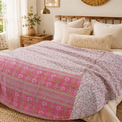 Handmade vintage Kantha quilt EBY-TW-242 – reversible cotton boho bedspread
