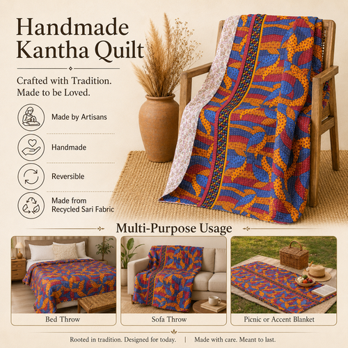 Mauve Pink handmade vintage Kantha quilt EBY-TW-242 – reversible cotton twin boho bedspread