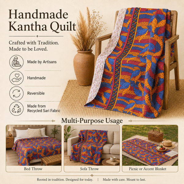 Mauve Pink Vintage Kantha Quilt – Handmade Reversible Twin Cotton Bedspread & Boho Throw Blanket | EBY-TW-242