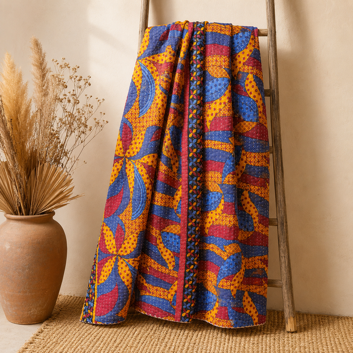 Mauve Pink Vintage Kantha Quilt – Handmade Reversible Twin Cotton Bedspread & Boho Throw Blanket | EBY-TW-242